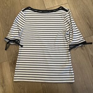 Lauren Ralph Lauren Women's Striped Boat Neck Bow Sleeve Top Size Petite Medium‎